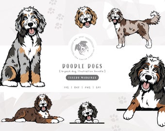 Tuxedo Doodle SVG Bundle, Doodle Dog Clipart, Bernedoodle SVG, Sheepadoodle Art, Aussiedoodle png, Goldendoodle Clipart, Labradoodle Vector