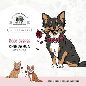 Long Haired Chihuahua SVG | Dog with Rose Clipart | DIY Gift for Chiwawa Mom, Valentines, or Anniversary | Gotcha Day Adoption PNG