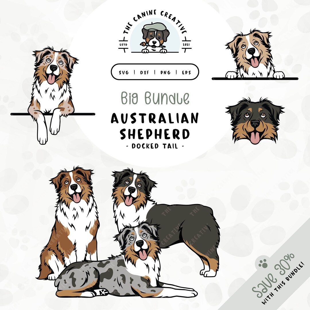 Australian Shepherd SVG Bundle Mini Aussie Clipart PNG Printable Pet ...