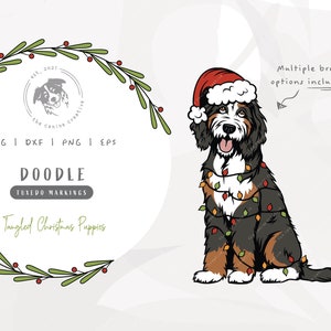 Tuxedo Doodle Christmas SVG, Tangled Christmas Lights SVG, Dog Santa Hat svg, Dog Christmas svg, Printable Dog Illustration, Cricut Cut File