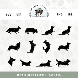 Corgi Dog SVG, Cardigan Welsh Corgi Clipart Bundle, Dog Breed Silhouette, Dog Image Digital, Corgi Silhouette Clipart, Sublimation Design
