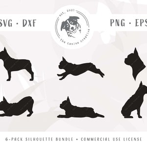 Franse Bulldog silhouet SVG ontwerpbundel, Frenchie SVG, Frenchie clipart, verschillende poses, commercieel gebruik, Cricut gesneden bestand, png, dxf, eps
