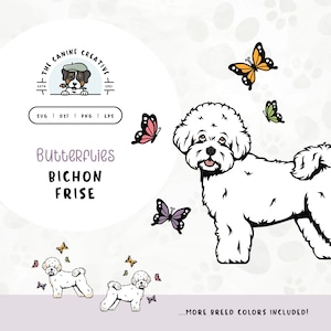Bichon Frisé SVG | Cute Tenerife Puppy Butterfly Clipart PNG | DIY Easter Gift for Dog Lovers | Spring Dog Illustration Wall Art Printable