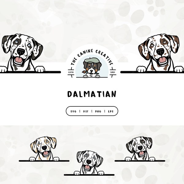 Dalmatians SVG, Dalmation PNG, Dalmatian Clipart, Peeking Dog Illustration #1, Spotted Dog Art, Digital Print, Sublimation Design, Cut File