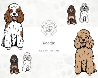 Poodles SVG, Sitting Dog svg, Standard Poodle PNG, Toy Poodle Clipart, Printable Dog Art, Dog Illustration, Cricut Cut File, Layered SVG