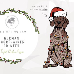 GSP Christmas SVG, German Shorthaired Pointer SVG, Tangled Christmas Lights svg, Dog Santa Hat svg, Dog Christmas svg, Printable Dog Art