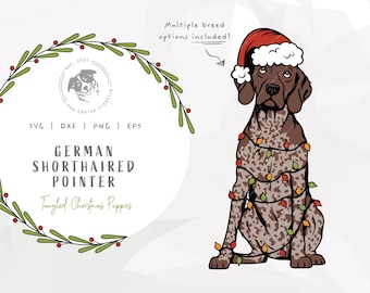 GSP Christmas SVG, German Shorthaired Pointer SVG, Tangled Christmas Lights svg, Dog Santa Hat svg, Dog Christmas svg, Printable Dog Art