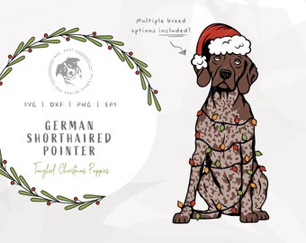 GSP Christmas SVG, German Shorthaired Pointer SVG, Tangled Christmas Lights svg, Dog Santa Hat svg, Dog Christmas svg, Printable Dog Art
