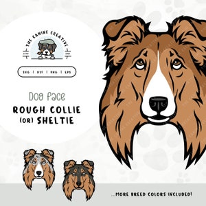 Rough Collie Face SVG | Shetland Sheepdog Head Clipart PNG | Printable Pet Portrait Illustration | DIY Gift for Sheltie Dog Lover, Mama, Dad
