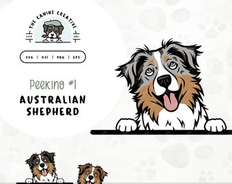 Peeking Australian Shepherd SVG - Option 1 | Mini Aussie Clipart PNG | Printable Pet Illustration | DIY Gift for Dog Lover, Mama, or Dad