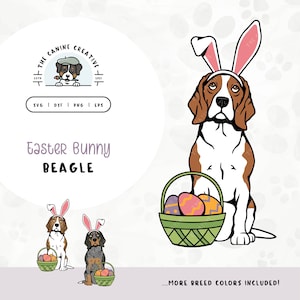 Beagle SVG Design | DIY Dog Easter Bunny Gift | Hound Puppy with Egg Basket Clipart PNG | Spring Dog Illustration Wall Art Printable