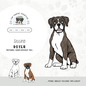 Sitting Boxer Dog with Floppy Ears SVG | Cute Puppy Clipart PNG | Printable Pet Illustration | DIY Gift for Dog Lover, Mama, or Dad