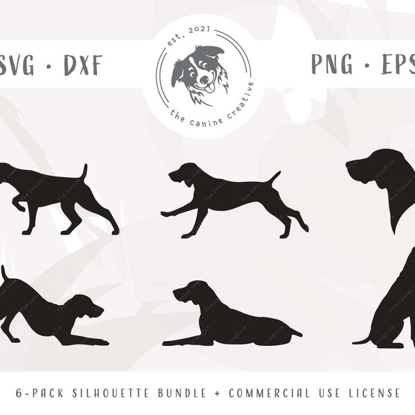 German Shorthaired Pointer Silhouette SVG Design Bundle - Hunting Dog, Pointer PNG, GSP clip art, Different Poses - svg, dxf, png, eps