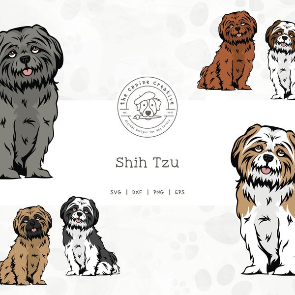 Shih Tzu SVG, Shih Tzu Clipart, Sitting Dog svg, Dog Breed PNG, Printable Dog Clipart, Dog Illustration, Cricut Cut File, Layered SVG