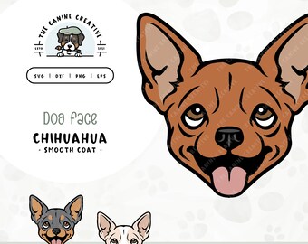 Smooth Coat Chihuahua Face SVG | Chiwawa Dog Head PNG Clipart| Printable Pet Illustration | DIY Gift for Dog Lover, Mama, or Dad