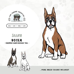 Sitting Boxer Dog with Cropped Ears SVG | Cute Puppy Clipart PNG | Printable Pet Illustration | DIY Gift for Dog Lover, Mama, or Dad