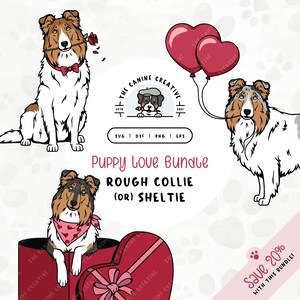 Dog Love SVG Bundle | Rough Collie PNG | Shetland Sheepdog Clipart | DIY Gift for Sheltie Mama, Valentines, or Anniversary | Gotcha Day Art