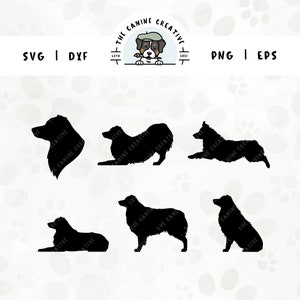 Australian Shepherd SVG Bundle | Dog Breed Silhouettes | Aussie Clipart PNG - Portrait, Sitting, Standing, Laying Down, Running, Playing