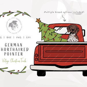 GSP Christmas SVG, German Shorthaired Pointer SVG, Red Vintage Truck png, Christmas Tree Clipart, Vector Dog Illustration, Printable Dog Art