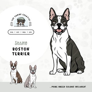 Sitting Boston Terrier SVG Design | Cute Puppy Clipart PNG | Printable Pet Portrait Illustration | DIY Gift for Dog Lover, Mama, or Dad