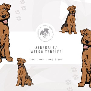 Airedale SVG, Airedale Terrier PNG, Welsh Terrier Art, Sitting Dog Clipart, Printable Pet Portrait, Dog Illustration, Cricut Cut File