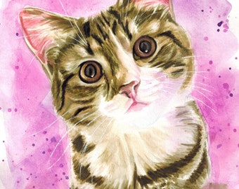 Custom Watercolor Pet Portrait: Handmade Cat Portrait