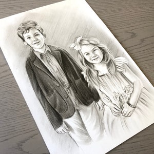 Custom Charcoal Portrait From Photo Hand Drawn Pencil Portrait , Gift for loved Ones, pencil portrait image 1