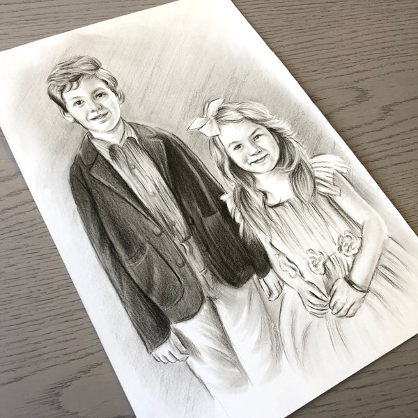 Custom Charcoal Portrait From Photo  Hand Drawn Pencil Portrait , Gift for loved Ones, pencil portrait
