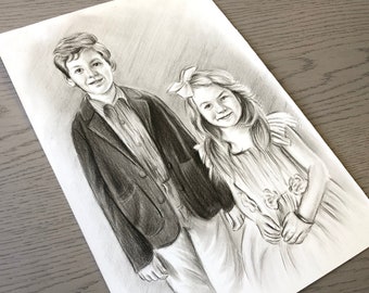 Aangepaste houtskoolportret van foto Hand getrokken potloodportret, cadeau voor dierbaren, potloodportret