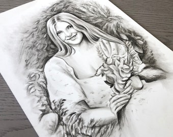 Custom Pencil Drawing Portrait - Hand Drawn charcoal Drawing - custom portrait from photo