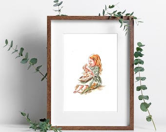 Custom Watercolor Portrait, Minimalist Pet and Owner Art From Photo