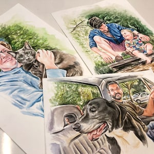 Tierportrait mit Frauchen, Hund und Frauchen Gemälde, Haustier und Frauchen Portrait