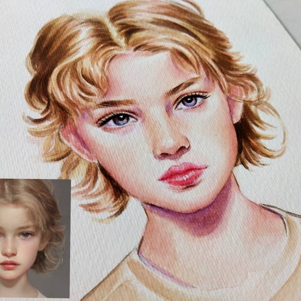 Custom Watercolor Portrait From Photo Commissioned Art, Gift for Loved Ones
