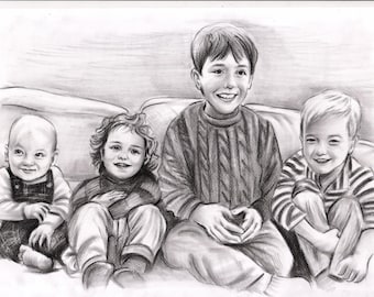 Custom Charcoal Portrait: Hand-Drawn Pencil Art Gift, Christmas Gift