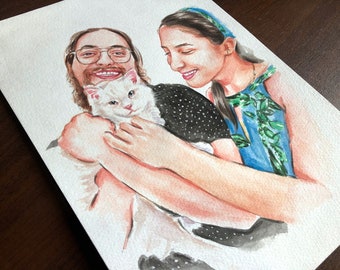 Retrato en acuarela personalizado: mascota y dueño pintados a partir de una foto