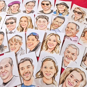 Retratos de invitados a la boda pintados a mano personalizados, tarjetas con nombre y lugar, recuerdos para invitados a la boda, caricaturas de retratos de invitados a la boda