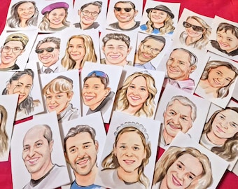 Handmade Custom Wedding Guest Portrait: Personalized Caricature Place Cards