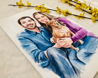 Retrato personalizado de mascota y dueño en acuarela: arte hecho a mano a partir de una foto