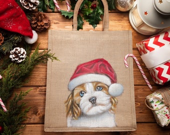 custom pet portrait from photo hand painted pet portrait on jute bag Christmas gift