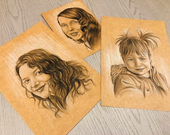 Custom Charcoal Portrait From Photo: Hand Drawn Family Art