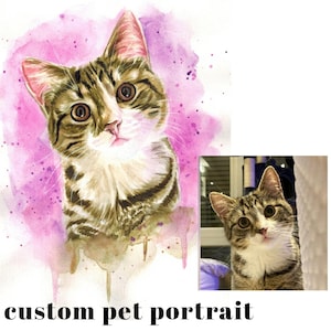 Water color pet portrait, Custom water color pet portrait from photo, Personalized portrait Cat Portrait Original, pet portrait