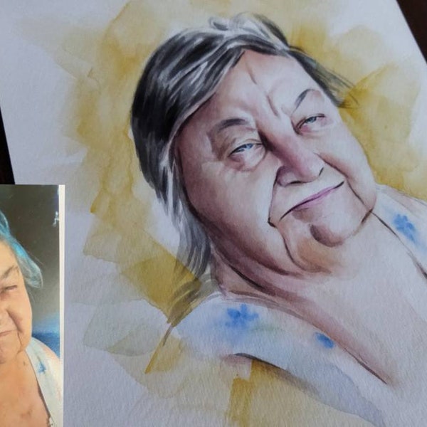 Custom water color portrait from photo,  portrait painting on quality paper, gift for loved ones, gift for grand mother