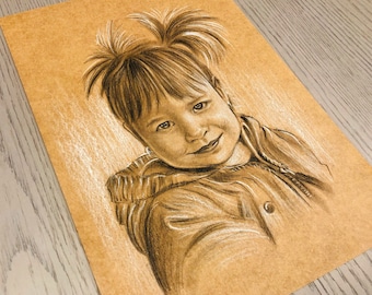 Custom Hand Drawn Portrait, Charcoal Drawing from Photo, Christmas Gift