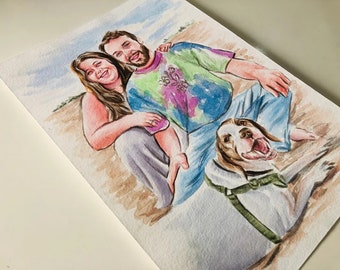 Retrato personalizado de mascota y dueño en acuarela a partir de una foto