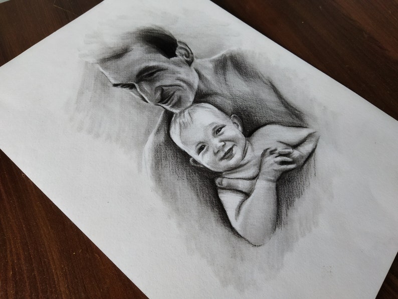 Custom Charcoal Portrait From Photo Hand Drawn Pencil Portrait , Gift for loved Ones, pencil portrait image 4