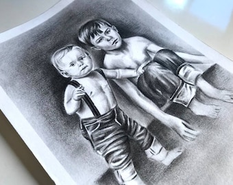 Kohle Portrait Zeichnung Skizze vom Foto Feine Kunst benutzerdefinierte Portrait Personalisiertes Portrait vom Bild benutzerdefinierte Kohlezeichnung