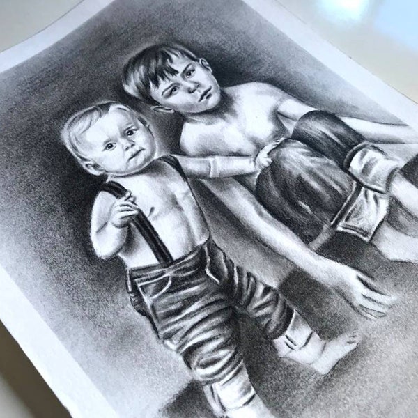 Charcoal Portrait Drawing sketch from Photo Fine art custom Portrait Personalized portrait from picture custom charcoal drawing