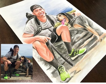 Retrato personalizado de la mascota y su dueño, regalo personalizado, regalo de Navidad