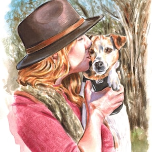 Retrato personalizado de animal de estimação e dono desenhado à mão, desenho de humano e dono de animal de estimação