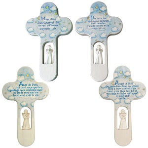 Hanging wooden cross with prayer for children, blue or pink - hand-painted in Val Gardena - MADE IN ITALY -